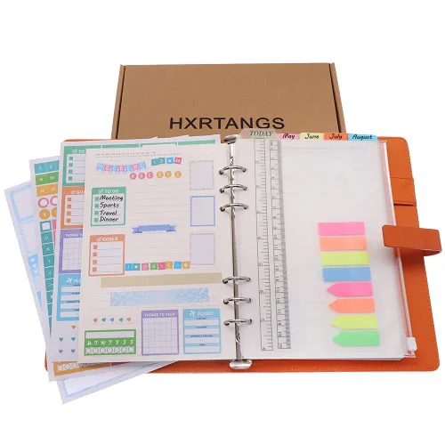 Vista 34 de HXRTANGS A5 Refillable Notebook, Ring Binder Journal Personal Organizer with Lined Paper + Planner Stickers + Subject Dividers + Index Tabs +