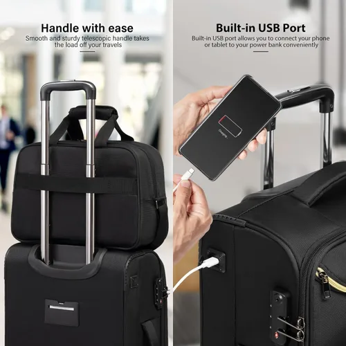 Vista 4 de Coolife Maleta de equipaje de mano con ruedas, bolsa de viaje ligera con ruedas (azul, de mano de 20 pulgadas)