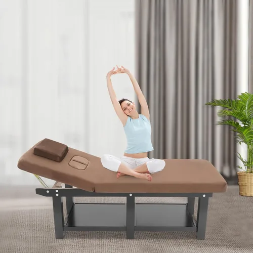 Vista 2 de Cama de masaje ancha, camas faciales de spa, ajuste del respaldo de 0-45°, cama de tratamiento físico para belleza, peluquería, tratamiento