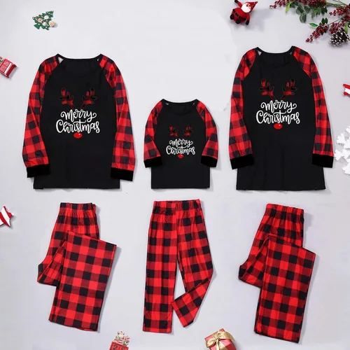 Vista 6 de Pijamas de Navidad familiares a juego, clásicos a cuadros, con alce, lindos pijamas de Navidad, conjuntos de pijamas de vacaciones, pijamas