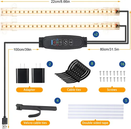 Vista 6 de Mini lámpara de cultivo de dos tiras de 8.6 pulgadas para plantas de interior, tiras de luz LED de cultivo de espectro completo de 3000K con Cálido