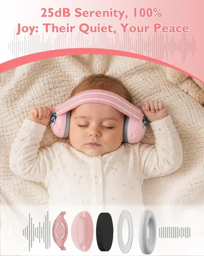 Vista 3 de Orejeras 2 en 1 para bebés, protección auditiva para bebés y niños Rosa panda