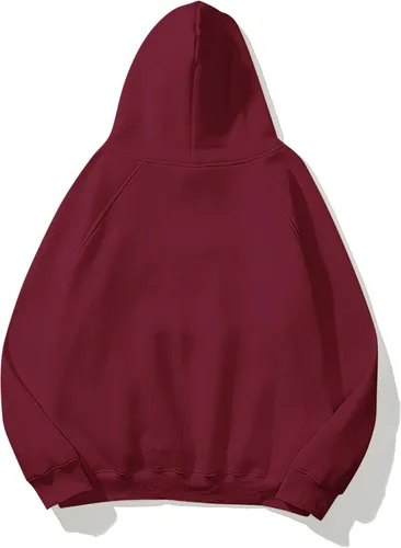 Vista 2 de Lauweion - Sudadera básica lisa de ajuste holgado con forro polar, capucha, mangas largas, hombro caído y bolsillo tipo canguro para mujer