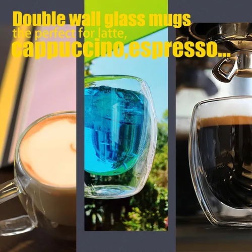 Vista 4 de PunPun Vasos de café expreso de 8.5 oz/8.5 fl oz, vasos de vidrio con aislamiento de doble pared, juego de 2