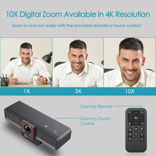 Vista 6 de Cámara web Angetube 4K AI para PC, cámara web de computadora AI-Trackig para escritorio AI-Trackig, HDR, USB 3.0, Remote Control, 10X Digital