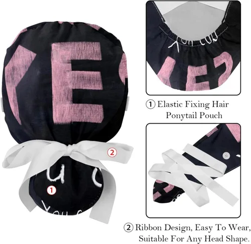 Vista 4 de Working Cap with Buttons Sweatband Ribbon Tie Back Bouffant Hats, Yes You Can