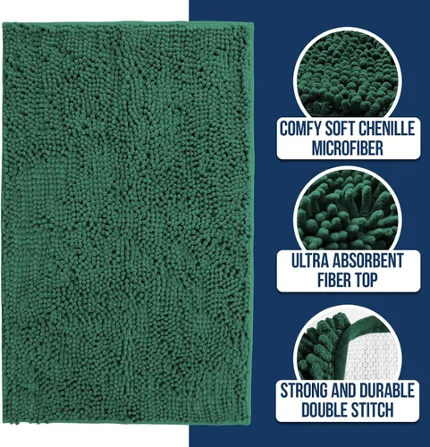 Vista 2 de Muddy Mat® Alfombras de baño de felpilla de secado rápido, antideslizantes, lavables, extragruesas, suaves y altamente absorbentes, para baño, Verde