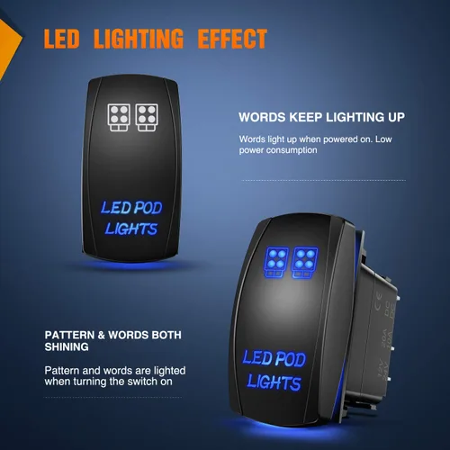 Vista 3 de Nilight Interruptor basculante de luces LED POD, interruptor de barra de luz LED, interruptor de encendido/apagado láser de 5 pines, interruptor