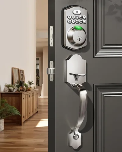 Vista 10 de Veise KS02D - Cerradura de seguridad para huellas dactilares con asa, color negro mate