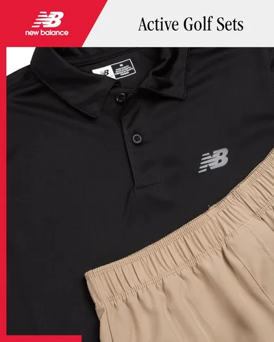 Vista 2 de New Balance Conjunto de pantalones cortos deportivos para niños, 2 piezas, camiseta polo de golf de manga corta y pantalones cortos deportivos