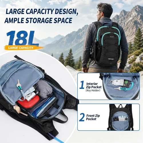 Vista 2 de Blue Quartz Hydration Backpack with 2L Water Bladder, 18L Hiking Backpack for Women Men, Lightweight Water Pack with Phone Pocket for Quick Access