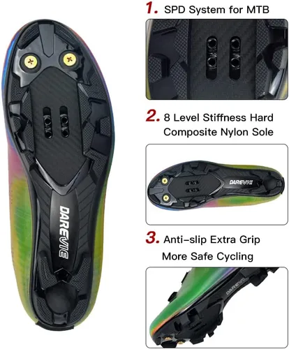 Vista 2 de Darevie Zapatos de ciclismo MTB para hombre, zapatos de bicicleta de montaña con múltiples funciones sin clip, tacos de pedal reflectantes coloridos