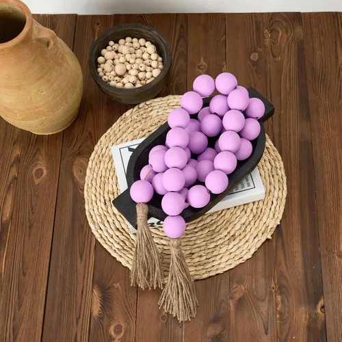 Vista 64 de OMISHE Guirnalda de cuentas de madera extra grande con cuentas de madera y borlas de 1.6 pulgadas de diámetro, cuentas decorativas rústicas de 41