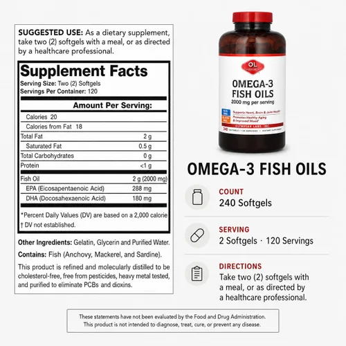 Vista 7 de Olympian Labs Aceites de pescado omega-3, 2,000 mg, 240 cápsulas blandas 1,000 mg por cápsula blanda