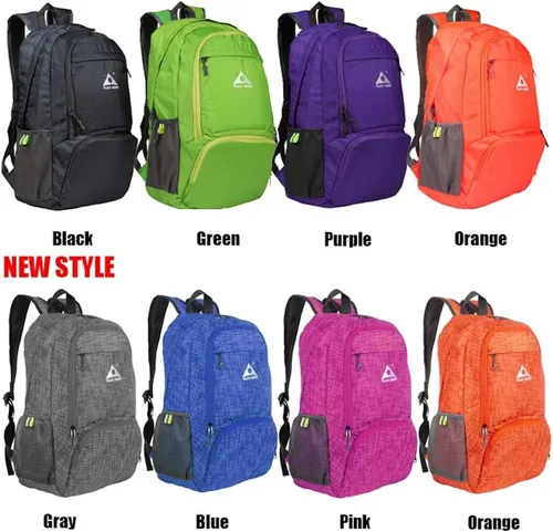 Vista 7 de PLAY-KING Mochila plegable impermeable ligera para ir de compras, viajes o senderismo, para hombres o mujeres Negro