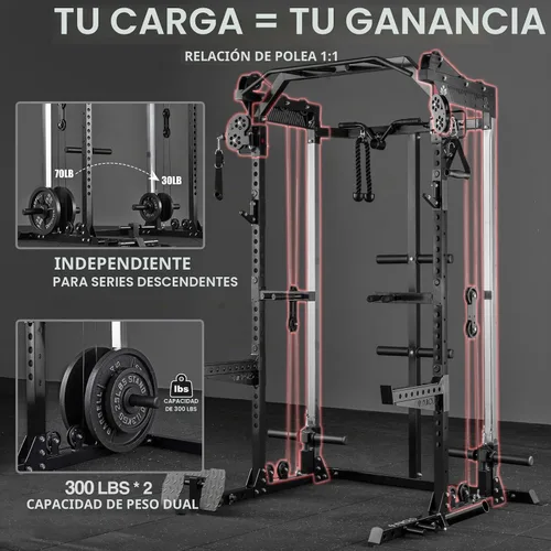 Vista 3 de Mikolo Jaula de potencia, estante de potencia de 2000 libras con sistema independiente de doble polea, máquina de entrenamiento multifunción
