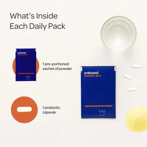 Vista 5 de Orthomol Immun Pro, apoyo inmunológico, suplemento probiótico para la salud intestinal, fibra prebiótica de inulina, suministro para 30 días