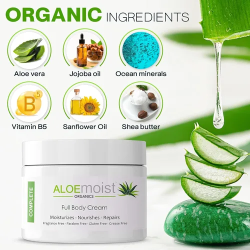 Vista 2 de Crema facial orgánica de aloe vera y crema hidratante corporal, loción natural de aloe vera con aceite de vitamina E, vitamina C, crema de retinol