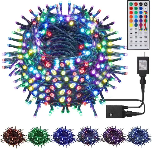 Vista 10 de LJLNION Guirnalda de 300 luces LED para exteriores e interiores, luces de Navidad súper brillantes extra largas de 98.5 pies, 8 modos