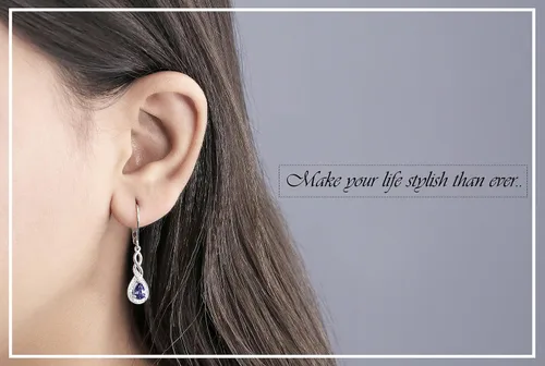 Vista 2 de Dazzlingrock Collection 6X4mm Each Pear Lab Created Gemstone & Round Natural White Diamond Swirl Halo Teardrop Lever Back Dangling Drop Earrings for