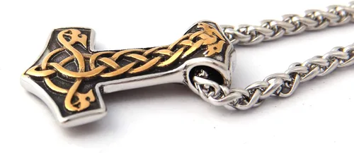 Vista 3 de Gungneer Mjolnir Thor Hammer Pendant Necklace Stainless Steel Viking Accessories Norse Pendant Viking Jewelry for Men (adjustable length cord)
