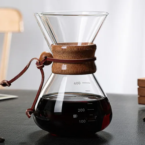 Vista 7 de Cafetera para cafetera, 13.5 fl oz, doble filtro, de madera, para café, adecuado para fiestas de café en casa