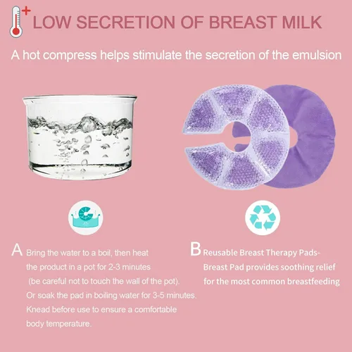 Vista 5 de Almohadillas de Terapia Mamaria - Almohadillas de Gel Frías y Calientes para Amamantar y Recuperación Posparto, Alivio del Dolor para Mastitis e