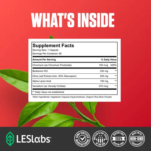 Vista 4 de LES Labs Insulin Health Metabolic Health and Support, metabolismo de lípidos y carbohidratos Berberina, cromo, hoja de olivo, ácido alfa lipoico