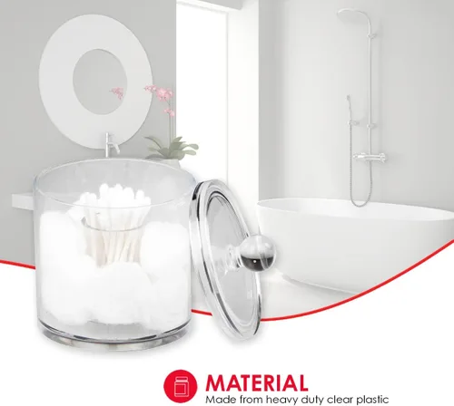 Vista 3 de Home Basics Soporte para bolas y hisopos de algodón acrílico, organizador de almacenamiento de Q-tip, transparente