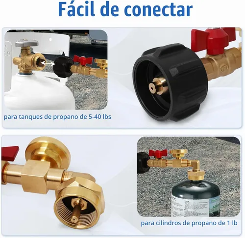 Vista 2 de Adaptador de repuesto de propano para tanques de 1 libra, adaptador de propano de 20 libras a 1 libra convertidor con válvula de encendido/apagado
