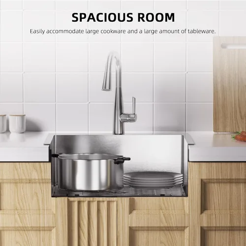 Vista 6 de Bonnlo Fregadero de cocina de 25 pulgadas de montaje superior, fregadero de cocina de estilo granja con protector de fregadero de calibre 18