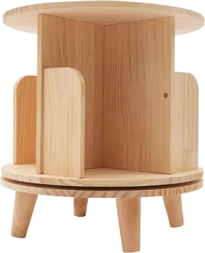 Vista 3 de Estantería giratoria, estantería esquinera independiente de 360 grados para espacios pequeños, estante de almacenamiento de madera maciza 1-Tier