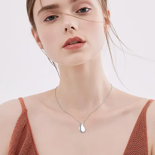 Vista 3 de Collar de Urna en Forma de Lágrima y Reloj de Arena para Cenizas para Mujeres Plata Esterlina Joyería de Cremación Recuerdo Conmemorativo Colgante