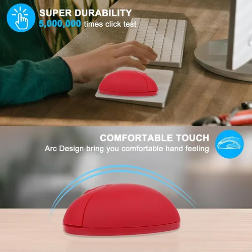 Vista 5 de Ratón inalámbrico Bluetooth lindo ratón rojo en forma de corazón 2.4GHz y Bluetooth 1000DPI Ratones ópticos de computadora con receptor USB, ratones