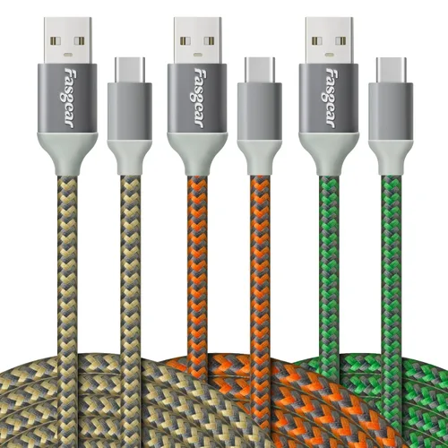 Vista 8 de Fasgear Cables USB C a USB A de 10 pies, paquete de 2, negro, blanco Carga rápida 3A, tipo C 2.0, trenzada, compatible con Galaxy S21 Plus Note 10