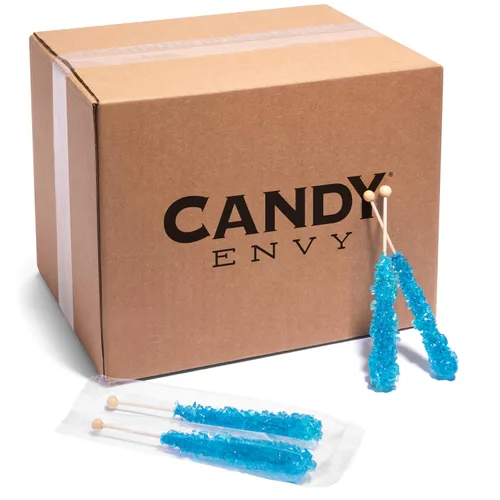 Vista 12 de Blue Rock Candy - Palitos de azúcar con sabor a frambuesa azul, 12 recuerdos de fiesta envueltos individualmente