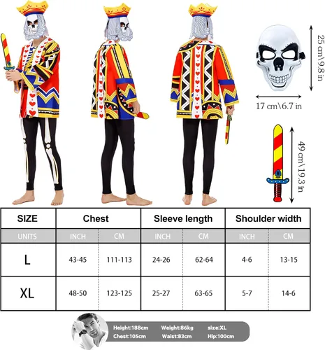 Vista 3 de Disfraces de Halloween para parejas de adultos, rey y reina, disfraces de Halloween con máscara de calavera, disfraces de pareja de Halloween