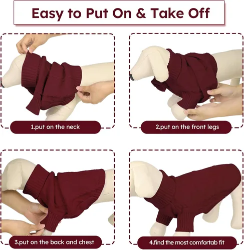 Vista 113 de Queenmore - Suéter de punto trenzado con cuello alto para perros pequeños, para climas fríos, para chihuahua, bulldog, teckel, carlino y yorkie, XS