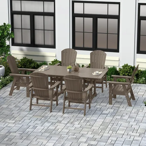 Vista 13 de WestinTrends Dylan Adirondack - Juego de 6 mesas y sillas de comedor para exteriores para todo tipo de clima, mesa y sillas de patio de madera