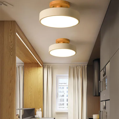 Vista 4 de Lámpara de techo LED regulable, lámpara de techo moderna de 9 pulgadas, montaje empotrado, de madera, de 12 W, lámpara blanca para sala de estar