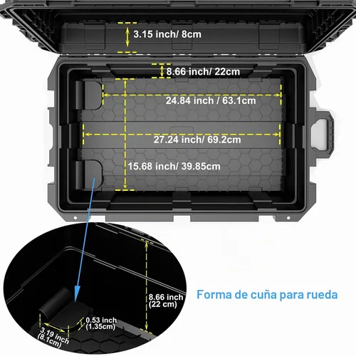 Vista 9 de Regetek Funda rígida impermeable, 33 x 21 x 14 pulgadas, funda para equipo con ruedas/espuma personalizable/mango retráctil para electrónica