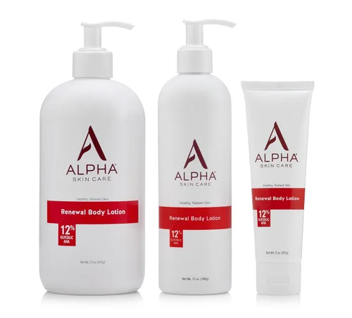 Vista 4 de Alpha Loción corporal revitalizante para el cuidado de la piel, 12% AHA glicólico, hidratante diario simple y eficaz, hidrata y exfolia para una