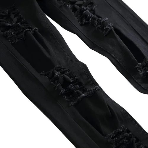 Vista 8 de Pantalones de mezclilla ajustados para hombre, rasgados, elásticos, desgastados, pierna cónica, desgastados, pantalones de mezclilla para hombre
