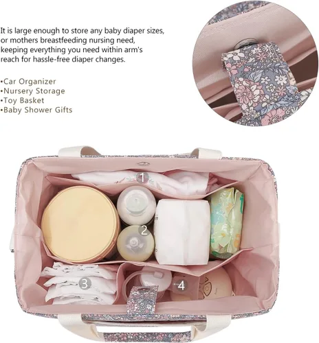 Vista 3 de Lmbabter Bolsa organizadora de pañales para bebé, organizador floral para mamá, contenedor de almacenamiento para pañales para mujeres