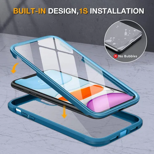 Vista 2 de Miracase Serie de vidrio para iPhone 11 de 6.1 pulgadas, funda protectora de cuerpo completo resistente mejorada con protector de pantalla de vidrio