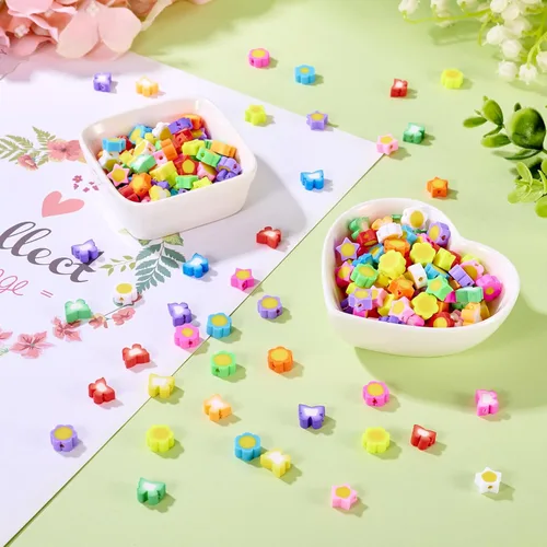 Vista 7 de Cuentas de arcilla polimérica hechas a mano de 2.82 oz para hacer joyas, mariposa, flor, estrella con forma de círculo amarillo, cuentas
