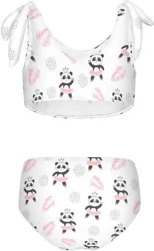Vista 3 de CaTaKu Traje de baño de dos piezas para niñas, lindo conjunto de bikini tankini hawaiano para playa, traje de baño deportivo para niñas, talla 3-12T