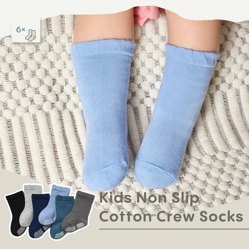 Vista 3 de Calcetines de algodón para bebés y niños pequeños, calcetines antideslizantes para niños, paquete de 6