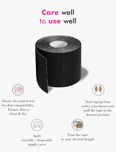 Vista 5 de PINQ POLKA Boob Tape Breast Lift Tape - Waterproof Adhesive Invisible Boobtape with Nipple Pasties Body Tape