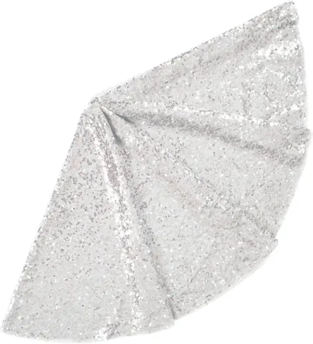 Vista 14 de ShinyBeauty Falda de árbol de Navidad rosa claro de 24 pulgadas, falda de lentejuelas para lápices/mini árboles, cubierta navideña para Año Nuevo